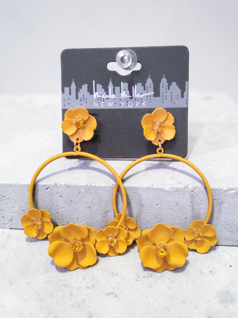 Nicole Miller Mustard Floral Hoop Earrings